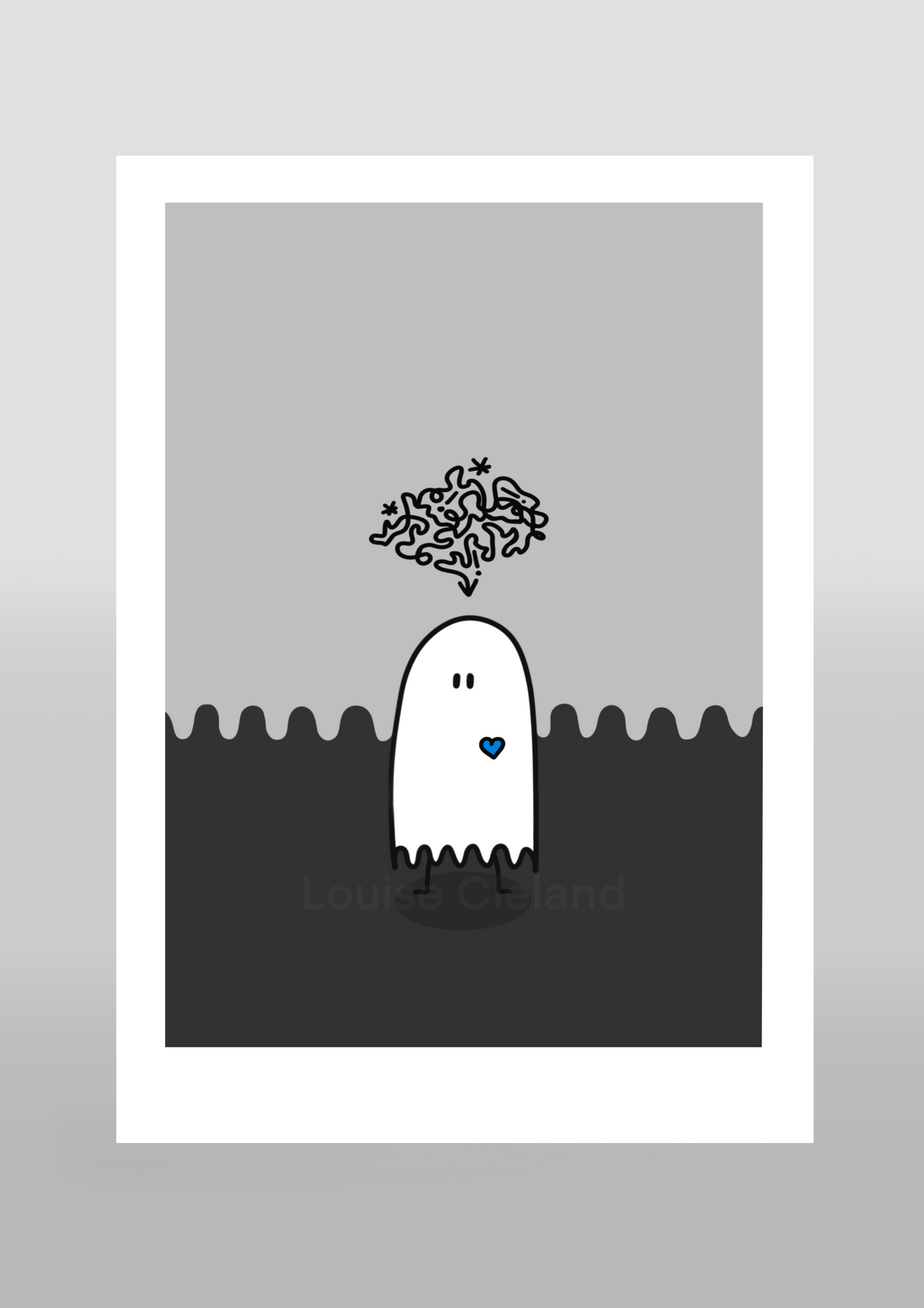Two Tone Grey Depression Ghost Print Blue Heart