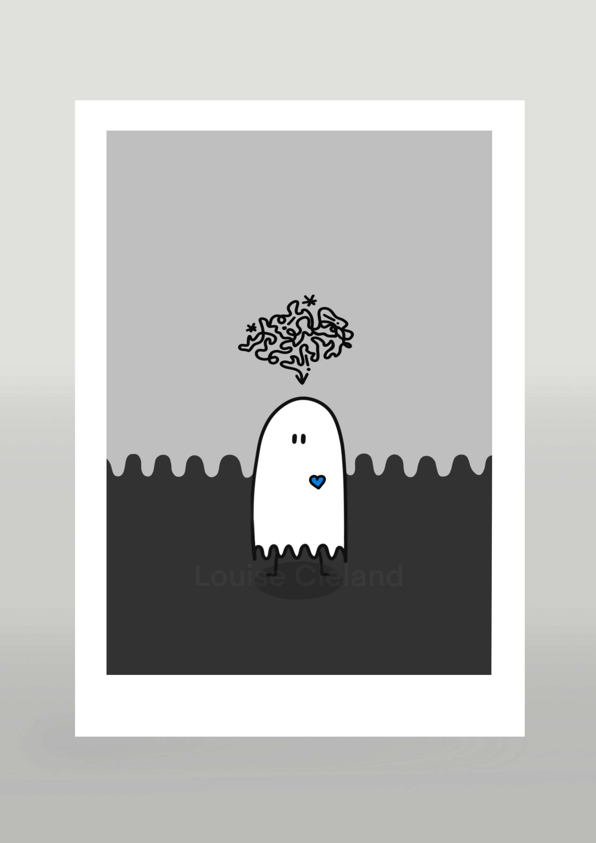 Two Tone Grey Depression Ghost Print Blue Heart