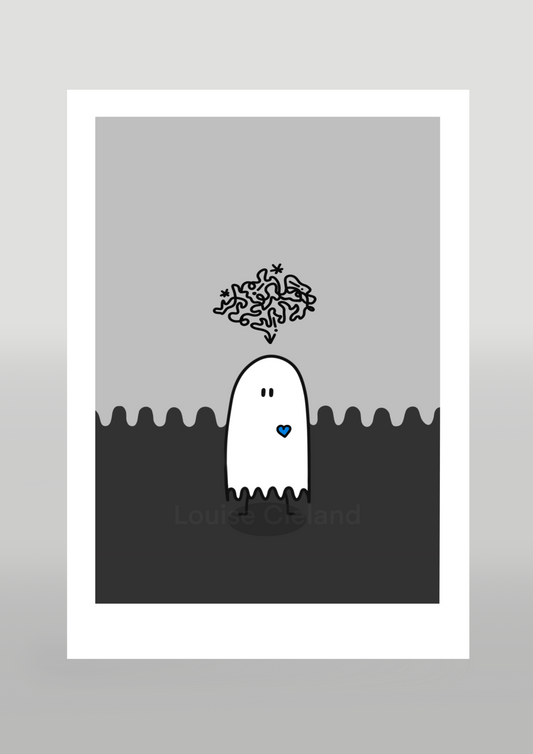 Two Tone Grey Depression Ghost Print Blue Heart