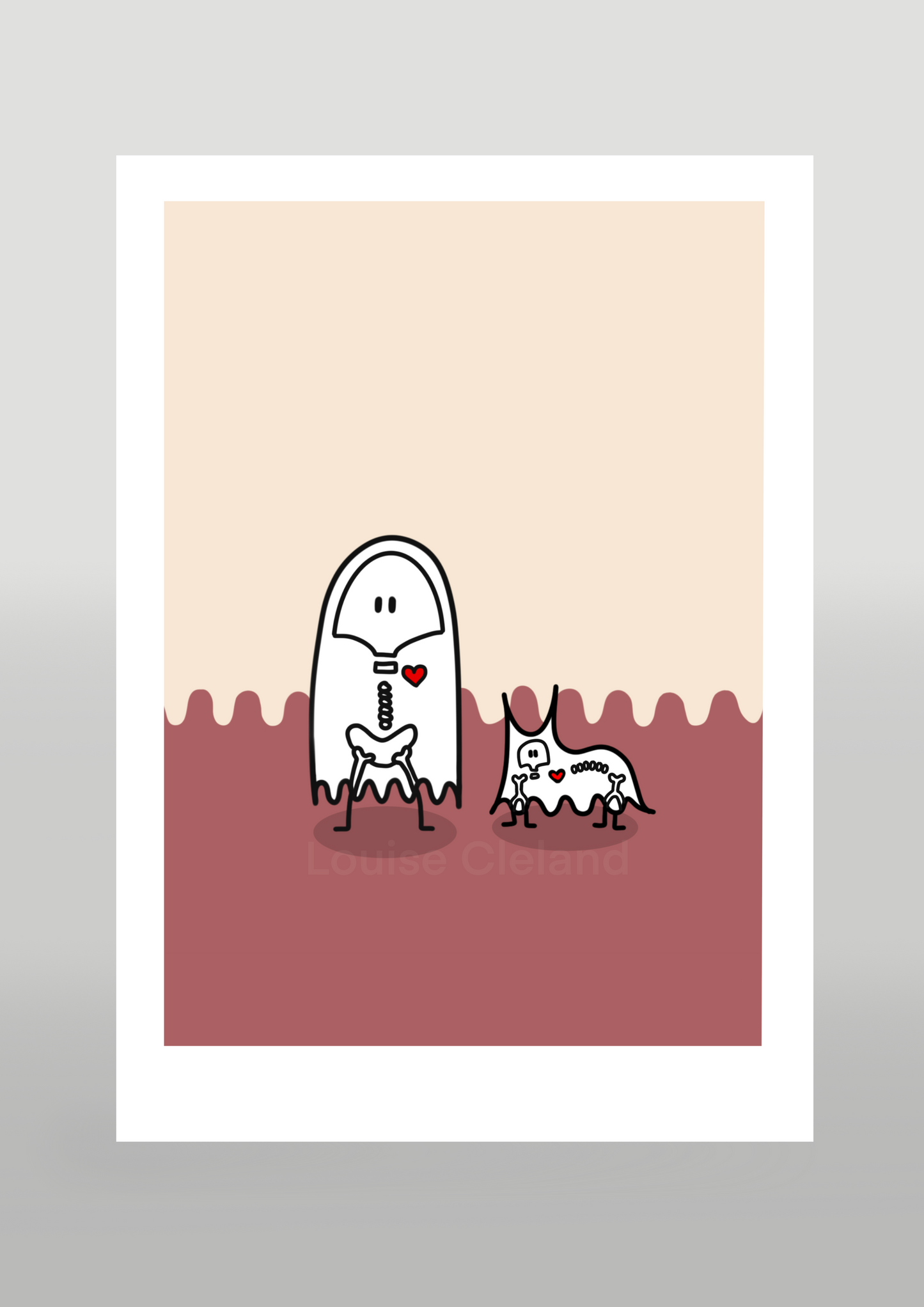 Cream and Brown Print Ghost and Ghost Cat With Bones